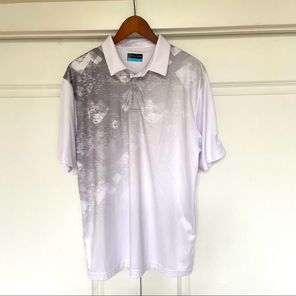 PGA Tour Golf Polo White & Gray Loose Fit